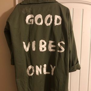 Good Vibes Olive Green oversized Jacket